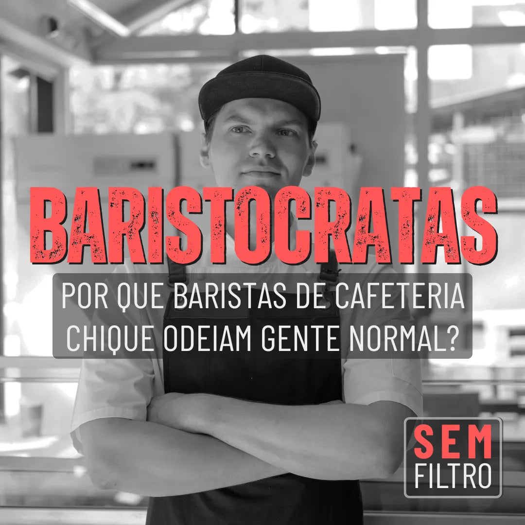 Barista moderno de braços cruzados, porque baristas de cafeteria chique odeiam gente normal