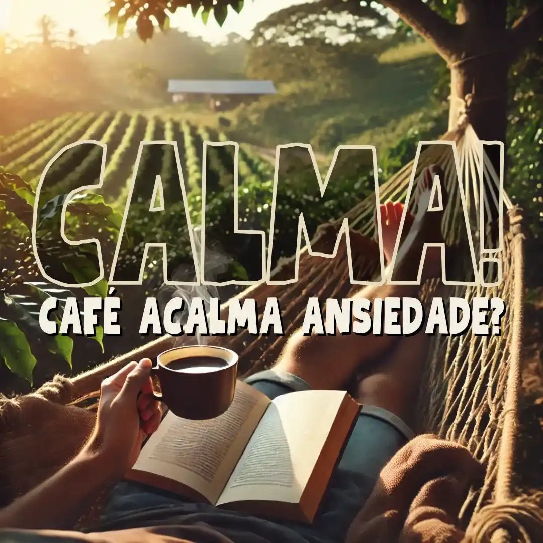 Momento relaxante com café especial em uma rede em meio ao cafezal, explorando a relação entre café e ansiedade. Desfrute de tranquilidade e sabor.