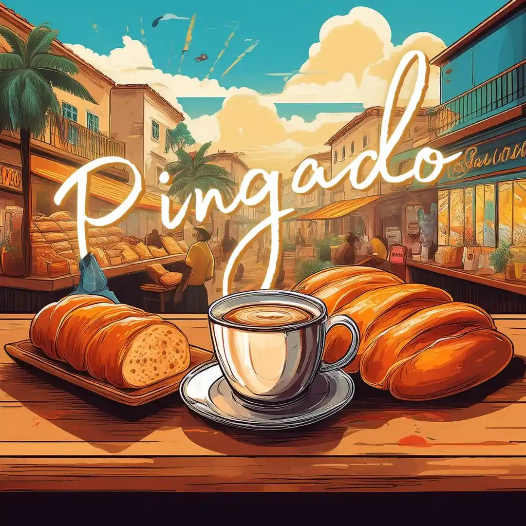 Café pingado e pão fresco em uma padaria, representando a essência e simplicidade dessa tradicional combinação brasileira.