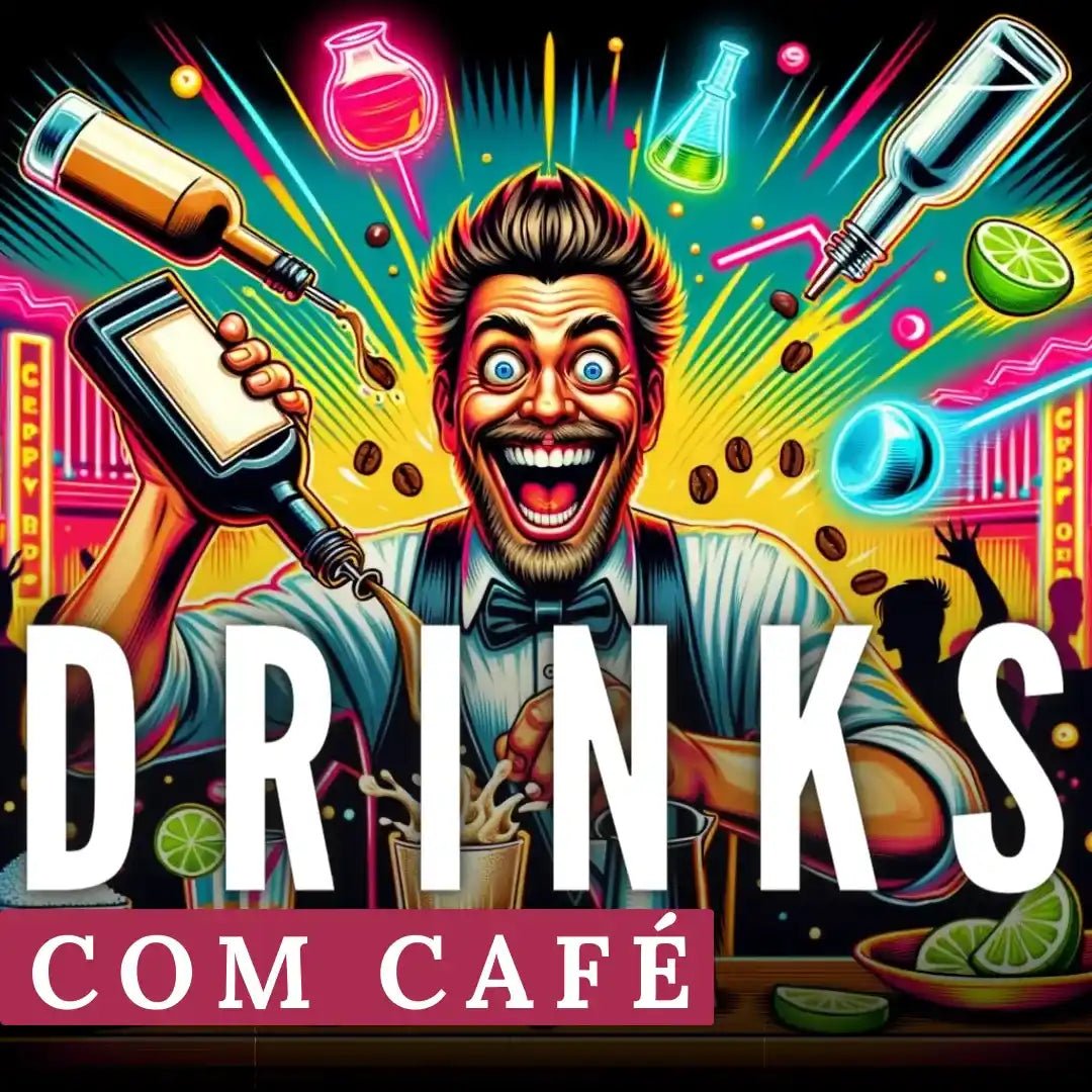 Bartender animado preparando drinks com café em um bar vibrante
