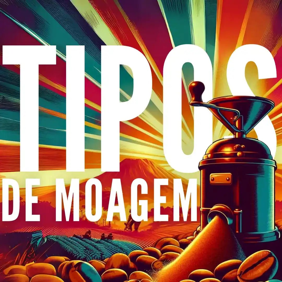 Descubra os tipos de moagem de café, moedor vintage ao pôr do sol