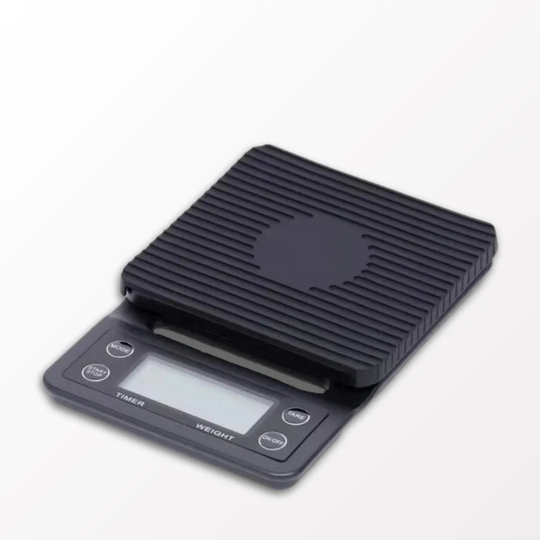 Vista isométrica de uma Balança digital black com timer da mimo style com fundo branco