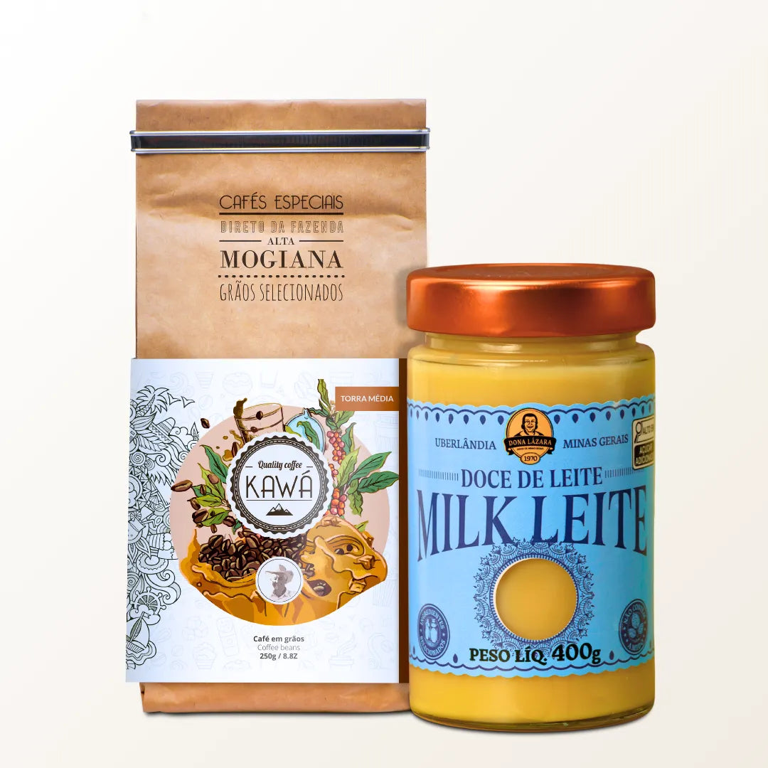 Kit Café & Leite com o Kawá Caramelo 250g e o Doce de Leite Milk Leite 400g.