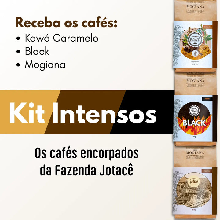 Anúncio do Kit Intensos com variedades de cafés fortes da Fazenda Jotacê.