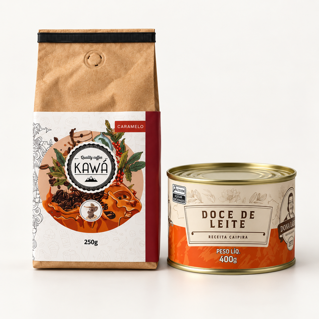 Kit café especial Kawá Caramelo 250g com lata de doce de leite caipira Dona Lázara 400g