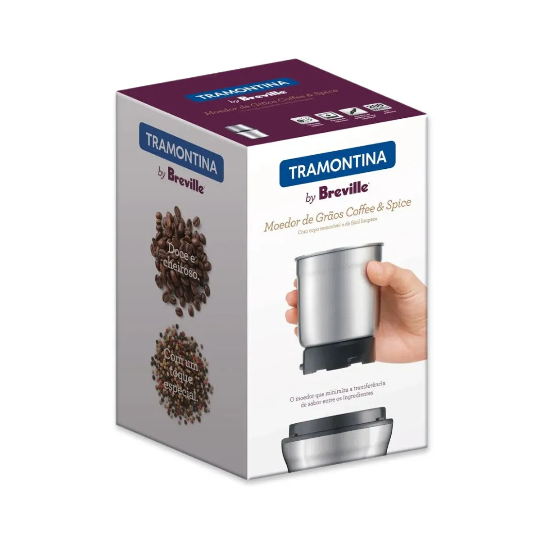 Caixa do moedor de café Coffee & Spice da Tramontina by Breville em fundo neutro branco