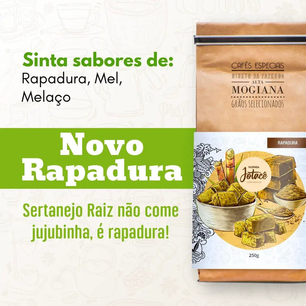 Imagem descritiva do Café Rapadura com notas de Rapadura, mel e melaço