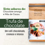 Ficha sensorial do Café Trufa de Chocolate: chocolate amargo e nibs de cacau, torra média